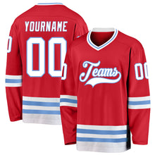 Load image into Gallery viewer, Custom Red White-Light Blue Hockey Jersey