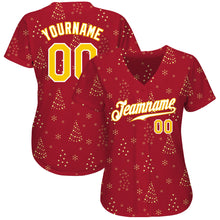 Load image into Gallery viewer, Custom Red Gold-White Christmas 3D Authentic Baseball Jersey