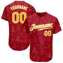 Load image into Gallery viewer, Custom Red Gold-White Christmas 3D Authentic Baseball Jersey