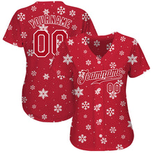 Load image into Gallery viewer, Custom Red Red-White Christmas 3D Authentic Baseball Jersey
