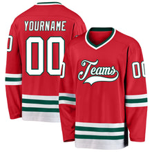 Load image into Gallery viewer, Custom Red White-Green Hockey Jersey