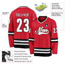 Load image into Gallery viewer, Custom Red White-Black Hockey Jersey