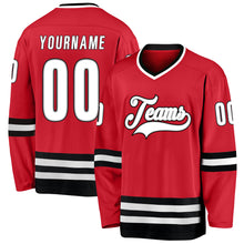 Load image into Gallery viewer, Custom Red White-Black Hockey Jersey