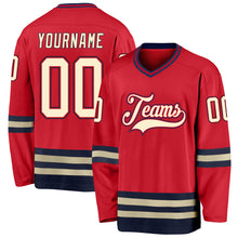 Load image into Gallery viewer, Custom Red Cream-Navy Hockey Jersey