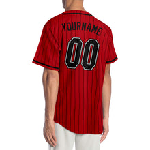 Load image into Gallery viewer, Custom Red Black Pinstripe Black-White Authentic Baseball Jersey