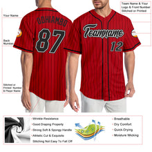 Load image into Gallery viewer, Custom Red Black Pinstripe Black-White Authentic Baseball Jersey