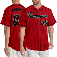 Load image into Gallery viewer, Custom Red Black Pinstripe Black-White Authentic Baseball Jersey