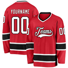 Load image into Gallery viewer, Custom Red White-Black Hockey Jersey