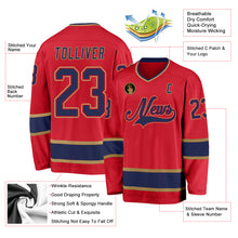 Load image into Gallery viewer, Custom Red Navy-Old Gold Hockey Jersey