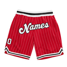 Load image into Gallery viewer, Custom Red White Pinstripe White-Black Authentic Basketball Shorts