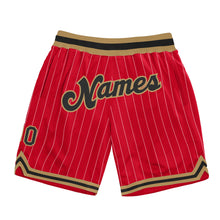Load image into Gallery viewer, Custom Red White Pinstripe Black-Old Gold Authentic Basketball Shorts