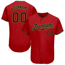 Load image into Gallery viewer, Custom Red Black-Old Gold Authentic Baseball Jersey