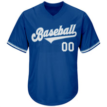 Load image into Gallery viewer, Custom Royal White-Light Blue Authentic Throwback Rib-Knit Baseball Jersey Shirt