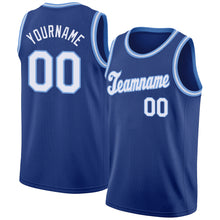 Load image into Gallery viewer, Custom Royal White-Light Blue Round Neck Rib-Knit Basketball Jersey