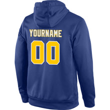 Load image into Gallery viewer, Custom Stitched Royal Gold-White Sports Pullover Sweatshirt Hoodie