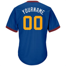 Load image into Gallery viewer, Custom Royal Gold-Maroon Authentic Throwback Rib-Knit Baseball Jersey Shirt