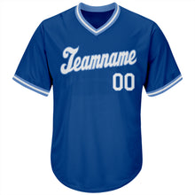 Load image into Gallery viewer, Custom Royal White-Light Blue Authentic Throwback Rib-Knit Baseball Jersey Shirt