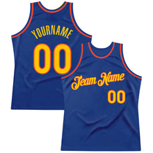 Load image into Gallery viewer, Custom Royal Gold-Orange Authentic Throwback Basketball Jersey