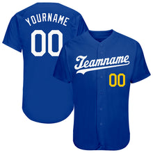 Load image into Gallery viewer, Custom Royal White-Gold Authentic Baseball Jersey