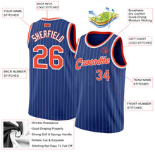 Load image into Gallery viewer, Custom Royal White Pinstripe Orange-White Authentic Basketball Jersey