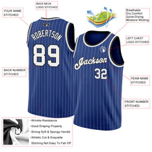Load image into Gallery viewer, Custom Royal White Pinstripe White-Black Authentic Basketball Jersey