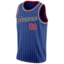 Load image into Gallery viewer, Custom Royal White Pinstripe Red-Black Authentic Basketball Jersey
