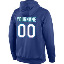 Load image into Gallery viewer, Custom Stitched Royal White-Teal Sports Pullover Sweatshirt Hoodie