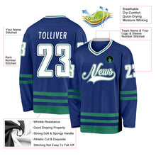 Load image into Gallery viewer, Custom Royal White-Kelly Green Hockey Jersey