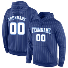 Load image into Gallery viewer, Custom Stitched Royal White Pinstripe White-Light Blue Sports Pullover Sweatshirt Hoodie