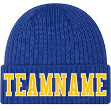 Load image into Gallery viewer, Custom Royal Gold-White Stitched Cuffed Knit Hat