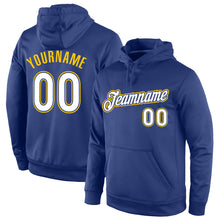 Load image into Gallery viewer, Custom Stitched Royal White-Gold Sports Pullover Sweatshirt Hoodie