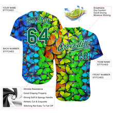Load image into Gallery viewer, Custom Royal Kelly Green-White 3D Pattern Design Multicolored Butterflies Authentic Baseball Jersey