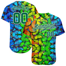 Load image into Gallery viewer, Custom Royal Kelly Green-White 3D Pattern Design Multicolored Butterflies Authentic Baseball Jersey