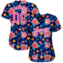 Load image into Gallery viewer, Custom Royal Pink-White 3D Pattern Design Flowers Authentic Baseball Jersey