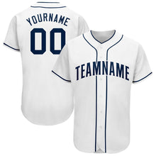 Load image into Gallery viewer, Custom White Navy Baseball Jersey