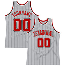 Load image into Gallery viewer, Custom Gray Black Pinstripe Red-White Authentic Basketball Jersey