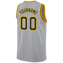 Load image into Gallery viewer, Custom Gray Black Pinstripe Black-Gold Authentic Basketball Jersey
