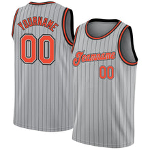 Load image into Gallery viewer, Custom Gray Black Pinstripe Orange-Black Authentic Basketball Jersey