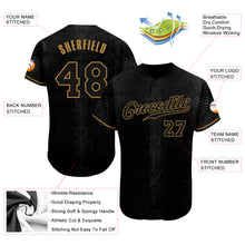 Load image into Gallery viewer, Custom Black Snakeskin Black-Old Gold 3D Pattern Design Authentic Baseball Jersey