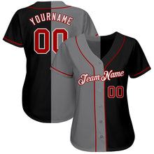 Load image into Gallery viewer, Custom Black Red-Gray Authentic Split Fashion Baseball Jersey
