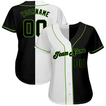 Load image into Gallery viewer, Custom White-Black Neon Green Authentic Split Fashion Baseball Jersey