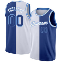 Load image into Gallery viewer, Custom White Royal-Light Blue Authentic Split Fashion Basketball Jersey