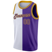 Load image into Gallery viewer, Custom White Purple-Gold Authentic Split Fashion Basketball Jersey