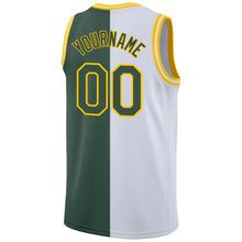 Load image into Gallery viewer, Custom White Hunter Green-Gold Authentic Split Fashion Basketball Jersey
