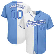 Load image into Gallery viewer, Custom White Light Blue-Royal Authentic Split Fashion Baseball Jersey