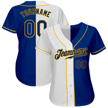 Load image into Gallery viewer, Custom White Royal-Gold Authentic Split Fashion Baseball Jersey