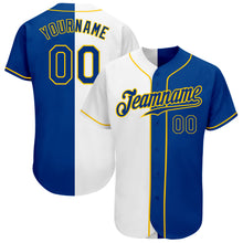 Load image into Gallery viewer, Custom White Royal-Gold Authentic Split Fashion Baseball Jersey