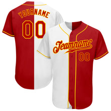 Load image into Gallery viewer, Custom White Red-Gold Authentic Split Fashion Baseball Jersey