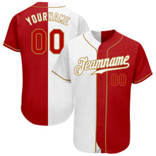 Load image into Gallery viewer, Custom White Red-Old Gold Authentic Split Fashion Baseball Jersey