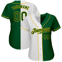 Load image into Gallery viewer, Custom White Kelly Green-Gold Authentic Split Fashion Baseball Jersey